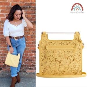 New! Faux Leather Bohemian Square Yellow Retro Floral Crossbody Tote Bag